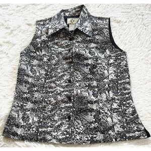 Vtg Ice Womens Top Small 100% Silk Beaded Folk Art Y2K Whimsigoth Forest 15493x